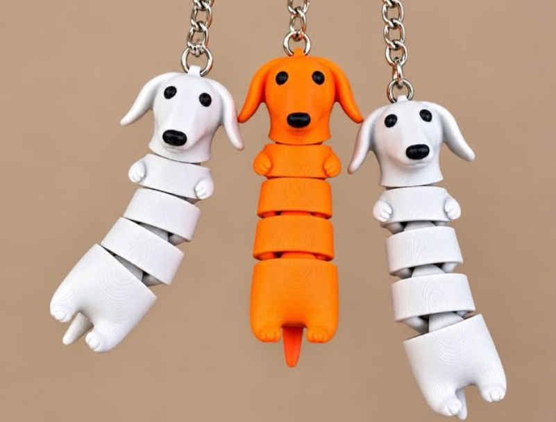 Chaveiros de cachorros articulados impressos em 3D
